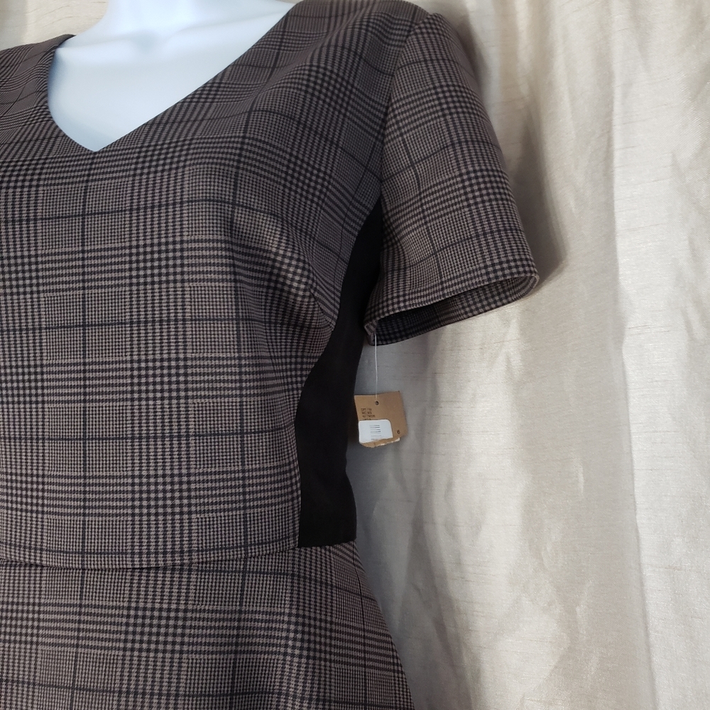 NWT Cremieux taupe checked fit & flare dress 6 - Picture 5 of 8